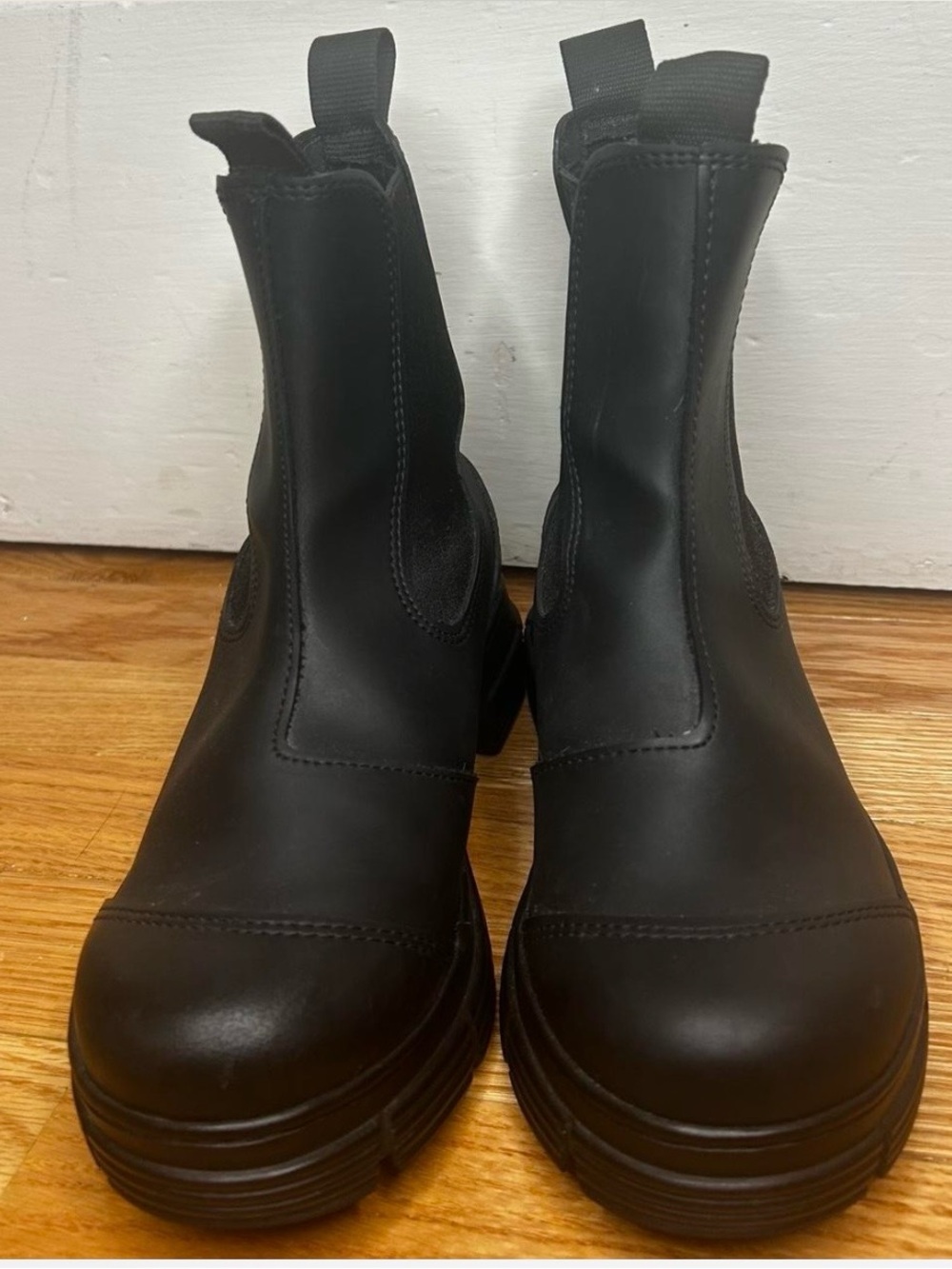 Ganni Black Leather Platform Chelsea Boots